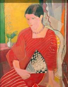 Brigitte con vestito rosso da Oskar Moll